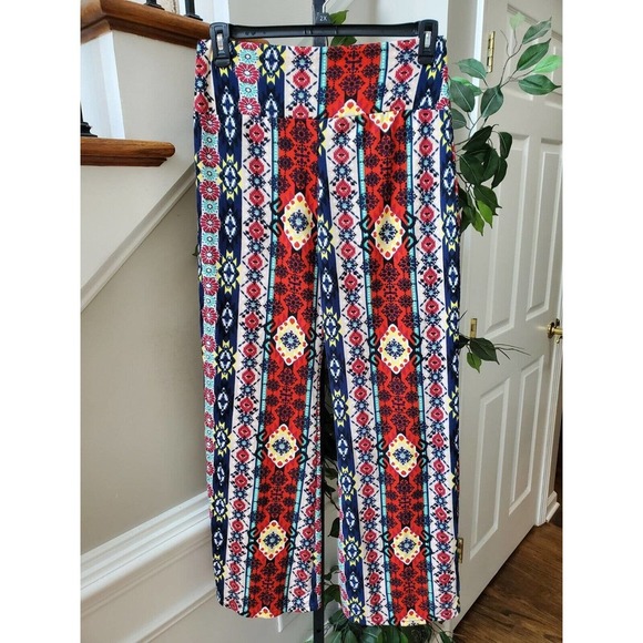 Multicolor Boho Womens Polyester High Waisted Wide Leg Calypso Pant Small - Picture 7 of 7